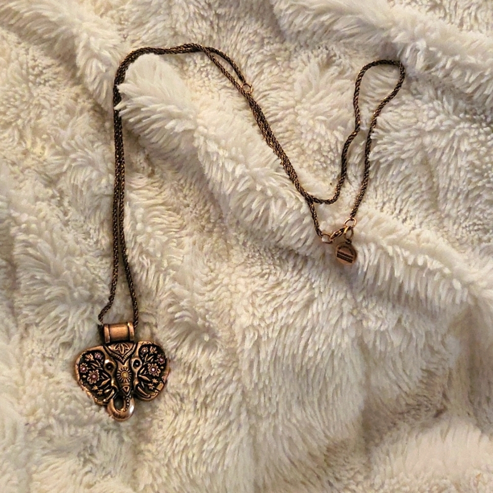 Alex and Ani rose gold elephant necklace with crystals